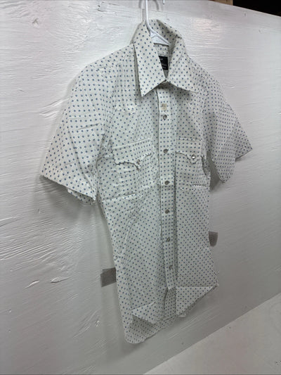 New Men’s Champion Western White Floral Short Sleeve Pearl Snap 14 Small AA-96