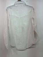 New Women’s Cumberland White Cheetah Print Long Sleeve Pearl Snap Medium LL-77