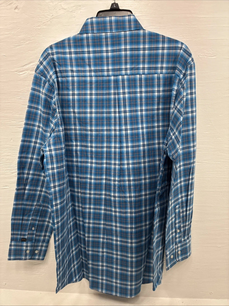 New Men’s ELY Cattleman Blue Plaid Long Sleeve Pearl Snap Large Q-34