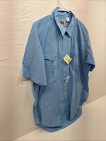 New Men’s ELY Cattleman Blue Simple Short Sleeve Pearl Snap 2XL F-84