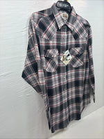 New Men’s ELY Cattleman Black Red Plaid Long Sleeve Pearl Snap Large V-71
