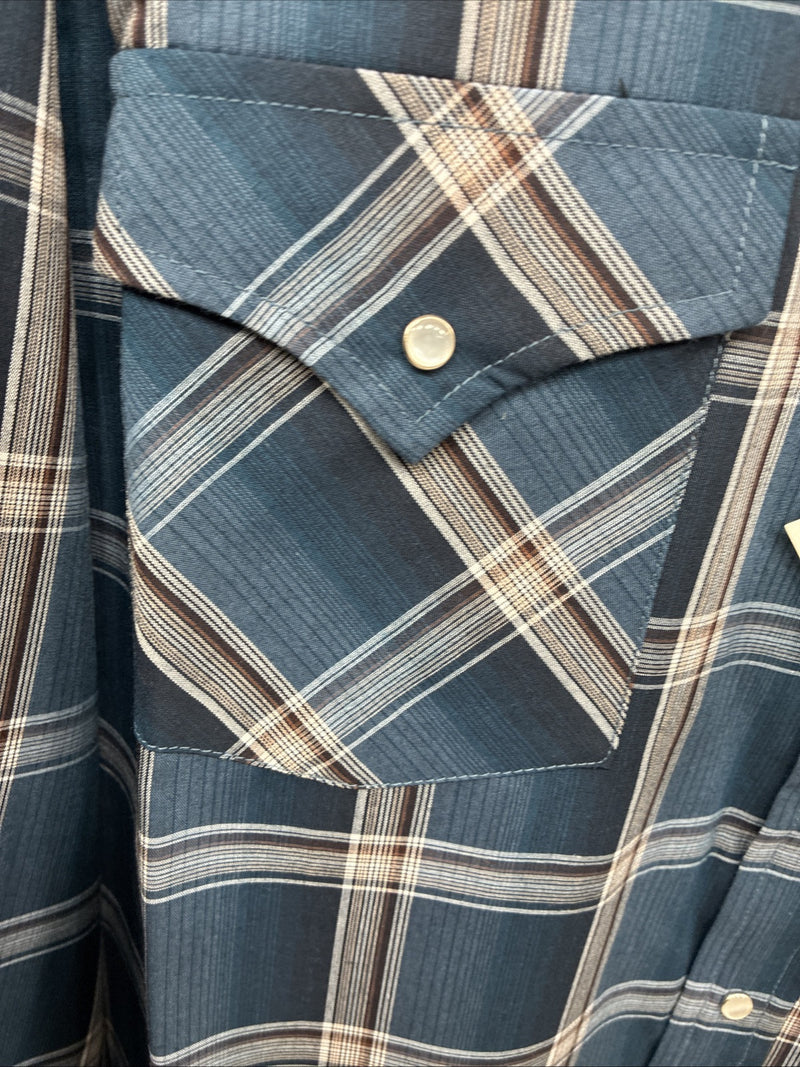 New Men’s ELY Cattleman Blue Flannel Long Sleeve Pearl Snap 2XLT F-60