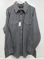 New Men’s White Horse  Black White Plaid Long Sleeve Pearl Snap XL H-80