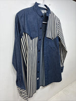 New Women’s Cowboy Threads Jean Stripe Long Sleeve Button Up Size 16 TT-21