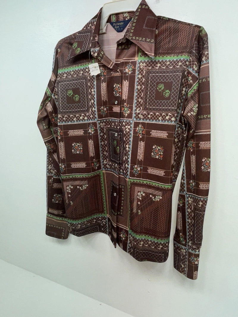 New Women’s Brown Floral Panhandle Slim Long Sleeve Button Up Shirt #3310 3B-57