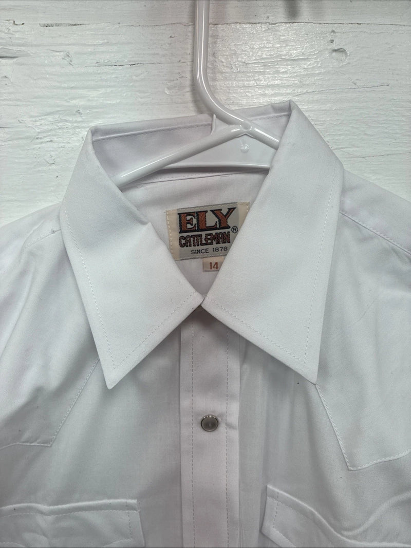 New Kids ELY Classic White Long Sleeve Pearl Snap Size 14 CC-118