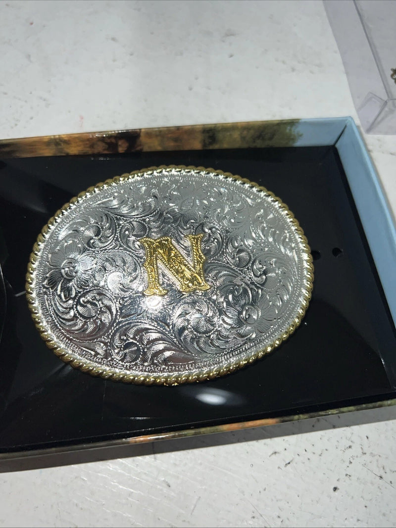 New Women’s Nocona Silver Gold “N” Belt Buckle. 37572-N A-110