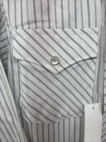 New Kids White Horse Gray Stripe Long Sleeve Pearl Snap Medium DD-57