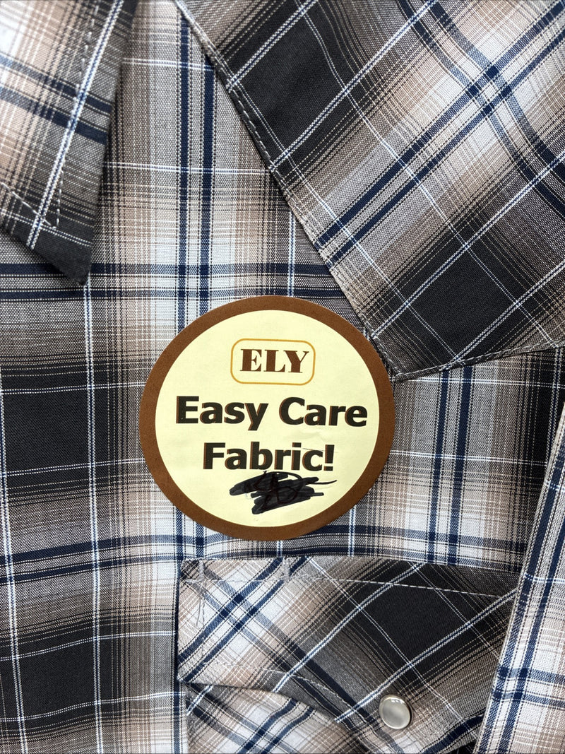New Men’s ELY Cattleman Brown Flannel Long Sleeve Pearl Snap 4XL E-81