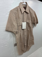 New Mems Western Shirt Brown Checkered Short Sleeve Pearl Snap Small AA-103
