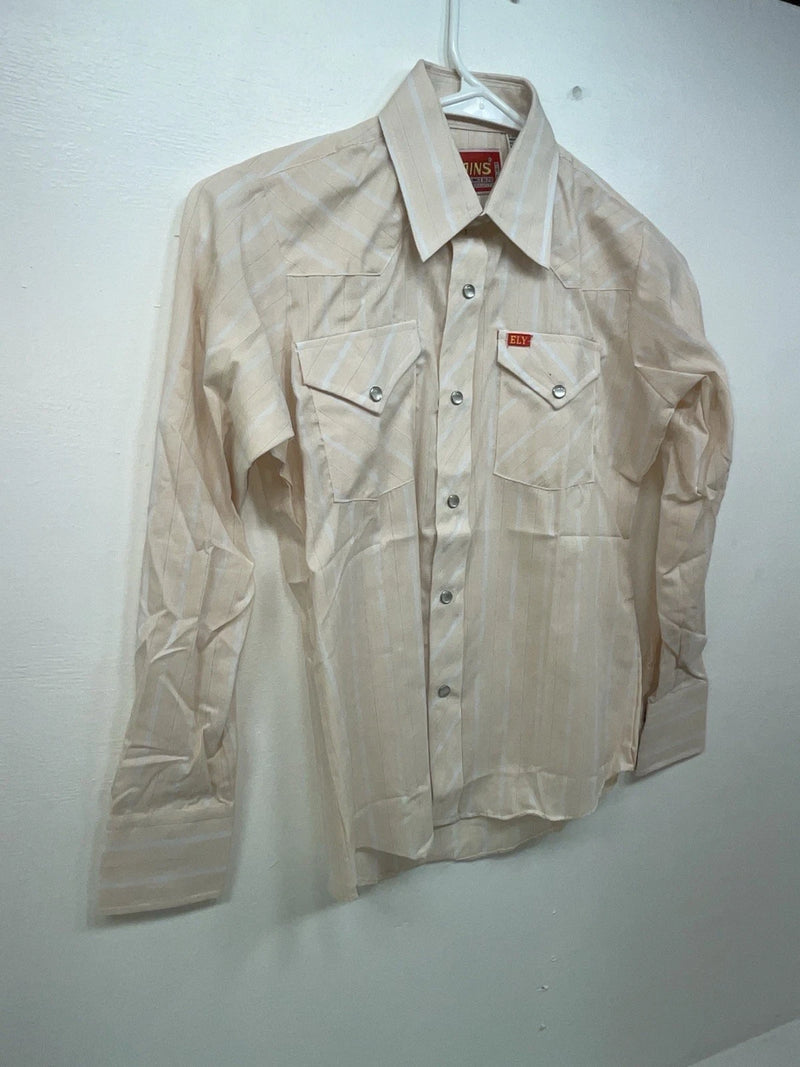 New Women’s Tan Striped ELY Plains Long Sleeve Button Up Shirt 3B-99