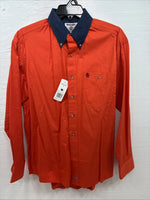 New Men’s Wrangler PBR Orange Long Sleeve Button Up Medium K-41