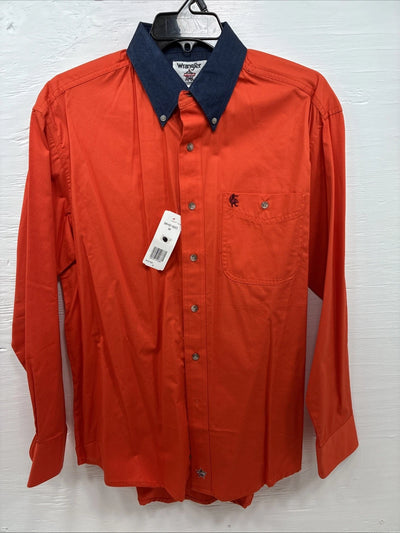 New Men’s Wrangler PBR Orange Long Sleeve Button Up Medium K-41