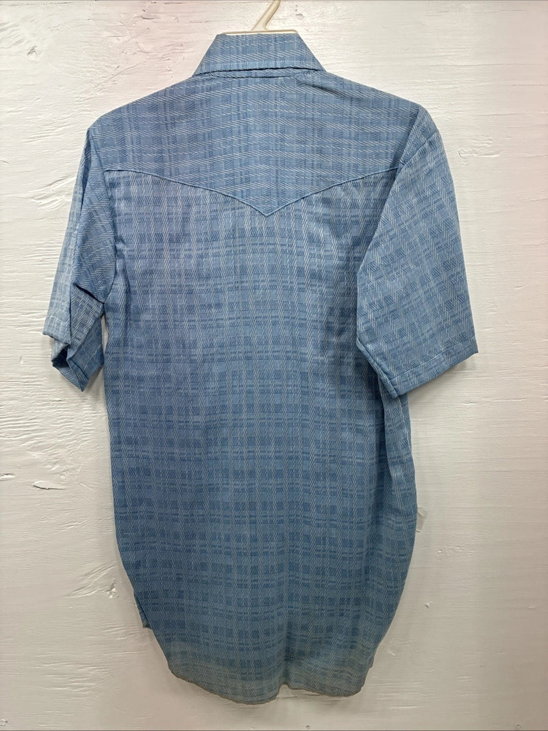New Men’s Karman Blue Designed Short Sleeve Pearl Snap 14.5 Small V-9