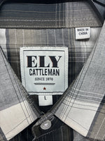 New Men’s ELY Cattleman Green Rose Plaid Long Sleeve Pearl Snap Large X-72