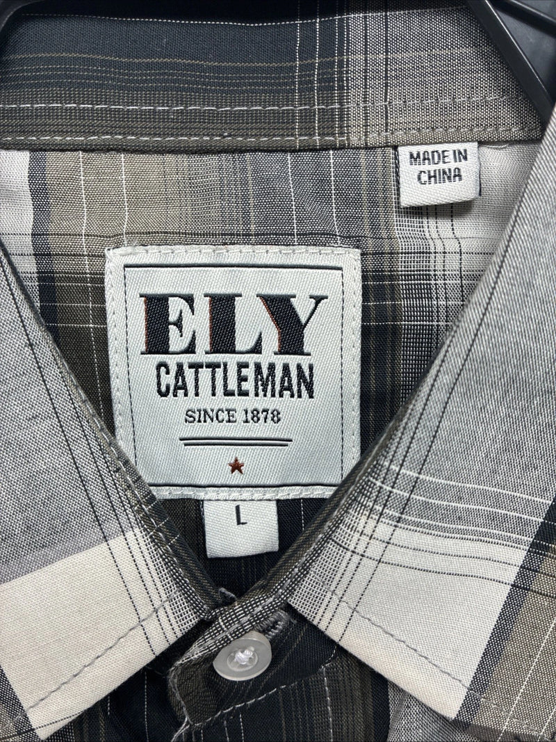 New Men’s ELY Cattleman Green Rose Plaid Long Sleeve Pearl Snap Large X-72