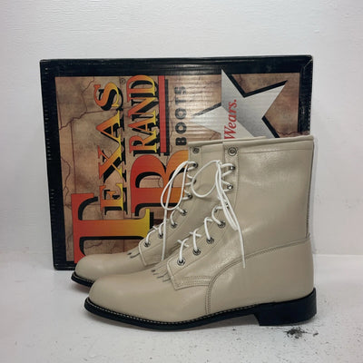 New Women’s Cream Lace Up Texas Brand Cowboy Boots. 4469 10 M. 15-151