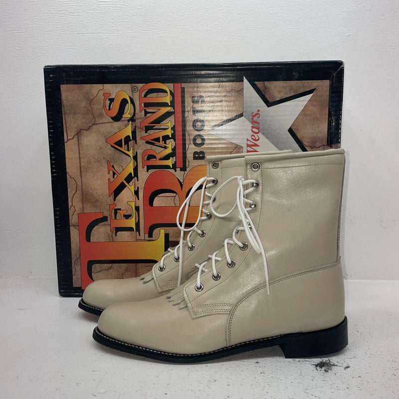 New Women’s Cream Lace Up Texas Brand Cowboy Boots. 4469 10 M. 15-151