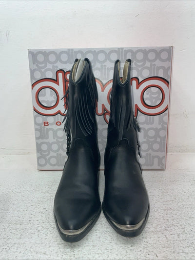 New Children’s Black With Fringe Dingo Cowboy Boots. C 2220 1.5 1 1/2 D. 23-114