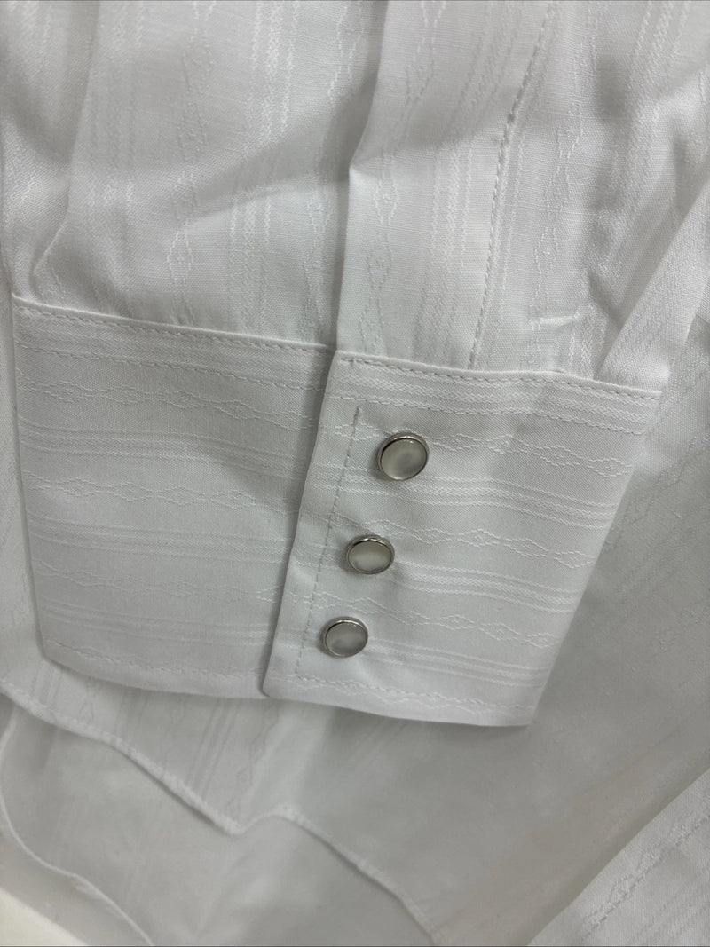 New Men’s ELY Cattleman White Designed Long Sleeve Pearl Snap 17 X. 35 XL R-34