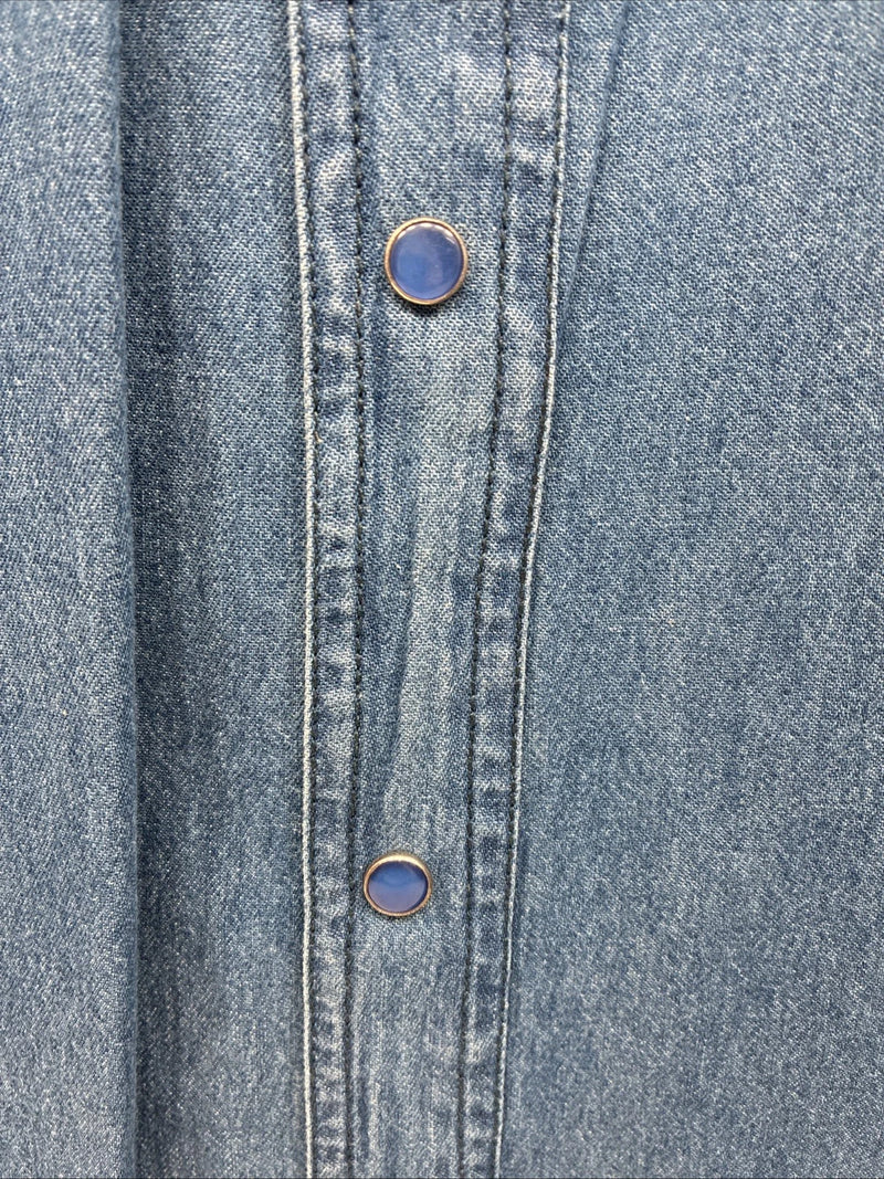 New Men’s Western Express Blue Jean Shirt Long Sleeve Pearl Snap 2XL H-25