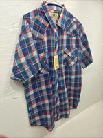 New Men’s ELY Cattleman Purple Multicolor Plaid Short Sleeve Pearl Snap XL R-54