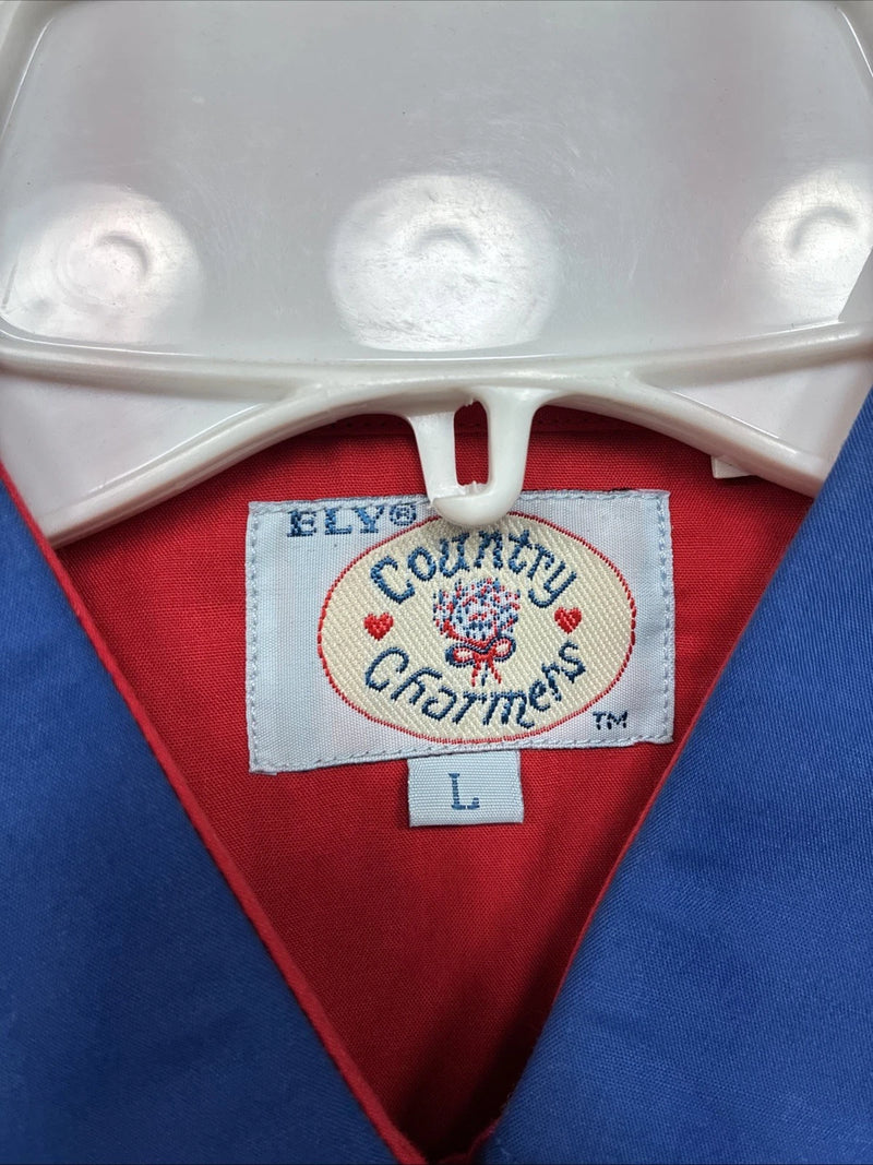 New Women’s Country Charmer Red Blue Long Sleeve Pearl Snap Large MM-65