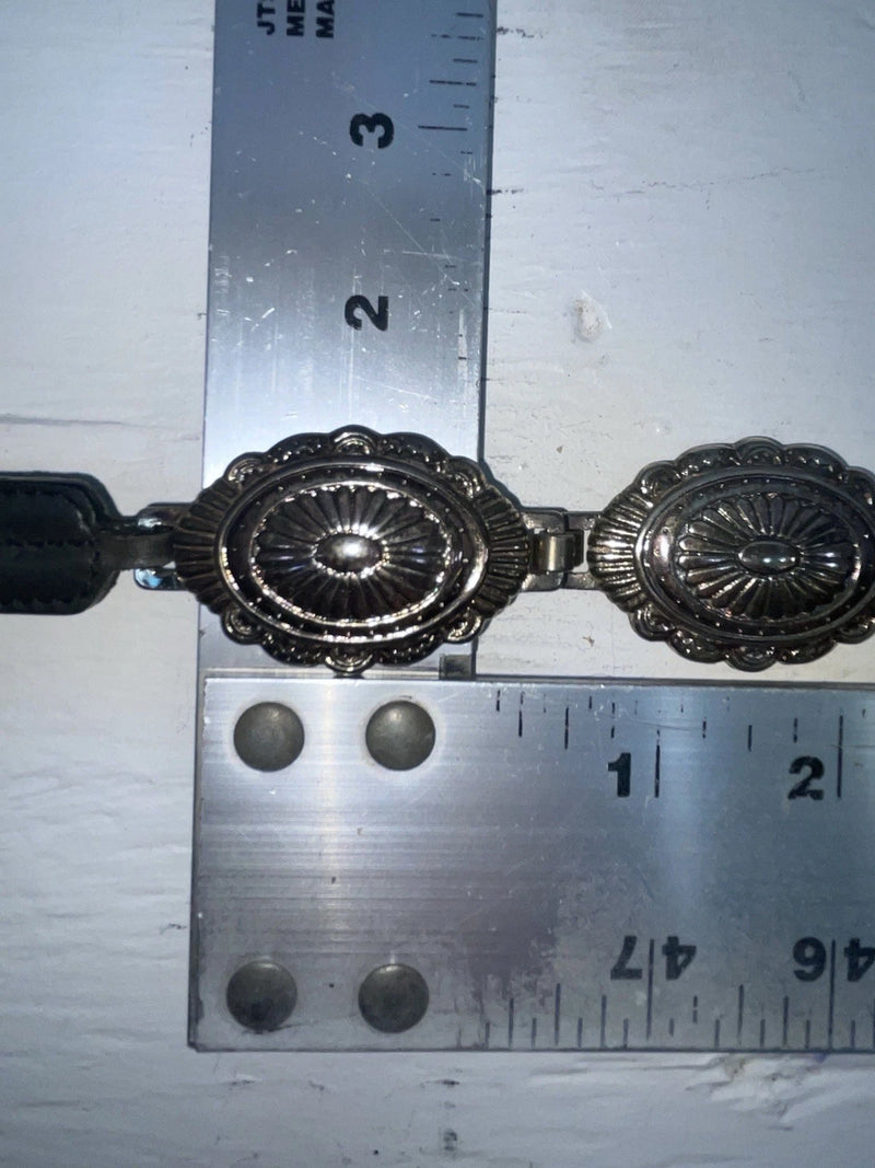 New Black Genuine Leather Double S Silver Pendent Chain 24” Belt #3208001 NN-94