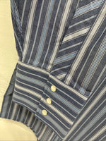 New Men’s White Horse Dark Blue Stripe Long Sleeve Pearl Snap 2XL H-46
