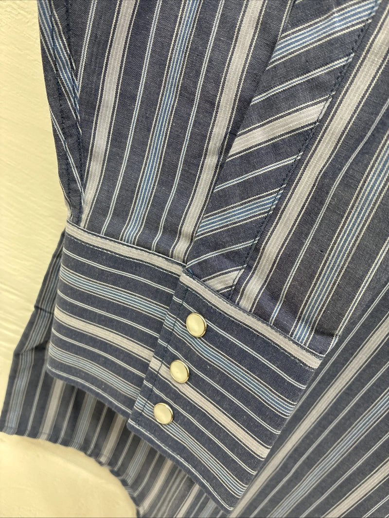 New Men’s White Horse Dark Blue Stripe Long Sleeve Pearl Snap 2XL H-46