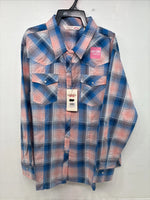 New Women’s Cumberland Pink Blue Plaid Long Sleeve Pearl Snap 3XL GG-47