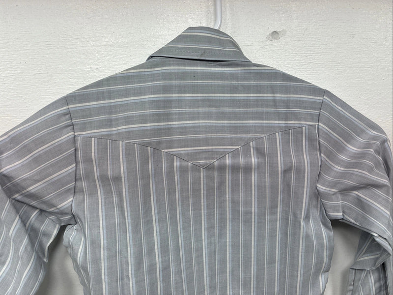 New Kids ELY Cattleman Blue Stripe Long Sleeve Pearl Snap Size 4 YY-62