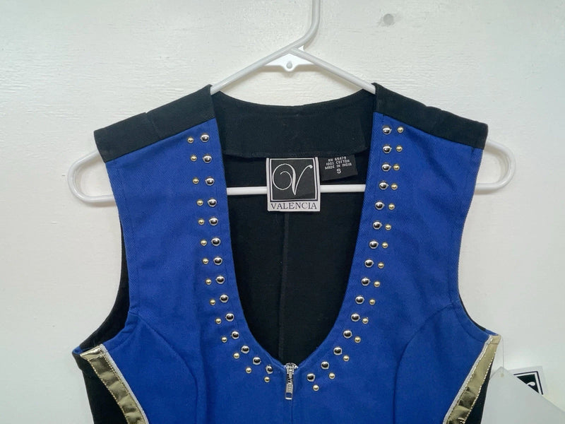 New Women’s Blue With Bling Valencia Cut Off Zip Up Vest S #69479 3B-61