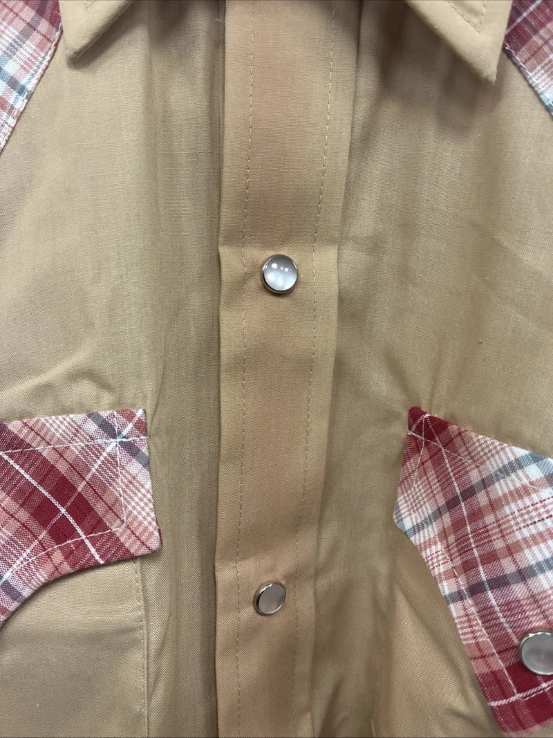 New Kids Champion Western Tab Pink Plaid Long Sleeve Pearl Snap Size 14 CC-114