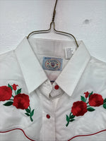 New Women’s Country Charmers White Rose Long  Sleeve Pearl Snap Large KK-118