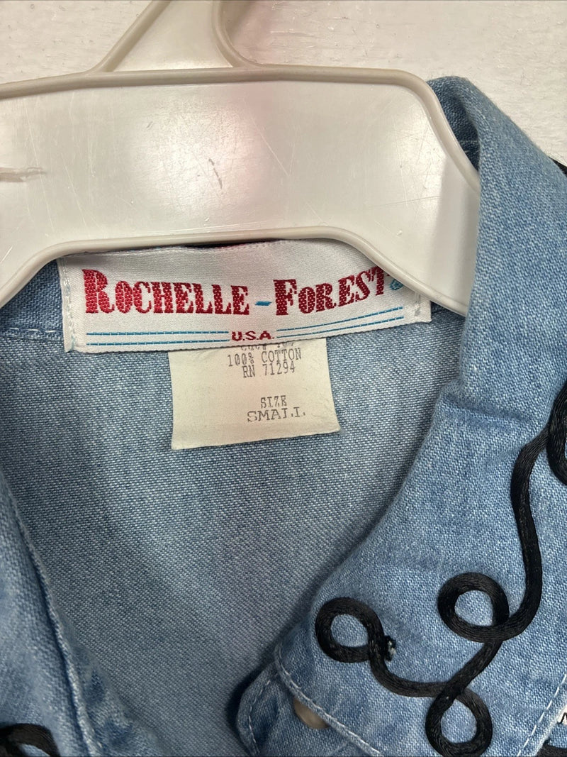 New Women’s Rochelle Forest Blue Jean Long Sleeve Button Up Small LL-33