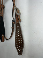 New Leather Silver Royal Beaded Diamond Browband Headstall W Split Reins U-35
