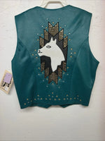 New Women’s 1849 Authentic Ranchwear Blue Horse Western Show Vest Small G-603