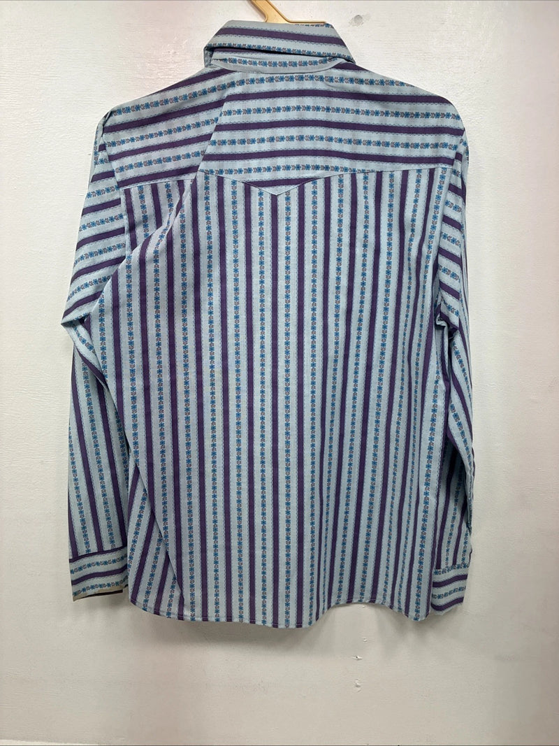 New Women’s Ranch Purple Blue Stripe Long Sleeve Pearl Snap Size 36 MM-19