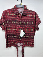 New Women’s Cumberland Red Design Short Sleeve Button Up Large MM-121