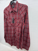 New Men’s ELY 1878 Red Black Plaid Long Sleeve Pearl Snap Large Q-51