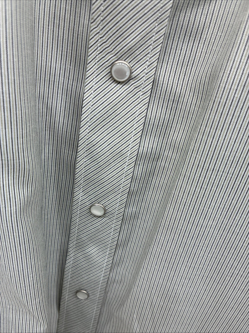 New Men’s White Horse Gray Strip Long Sleeve Pearl Snap 3XL E-61
