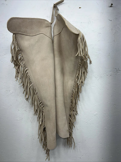 New Children’s Tan Congress Leather Show Chaps Fringe Adjustable Waist 21” I-67