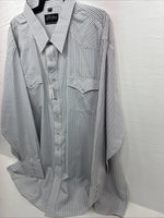 New Men’s White Horse White Striped Long Sleeve Pearl Snap 4XL F-46