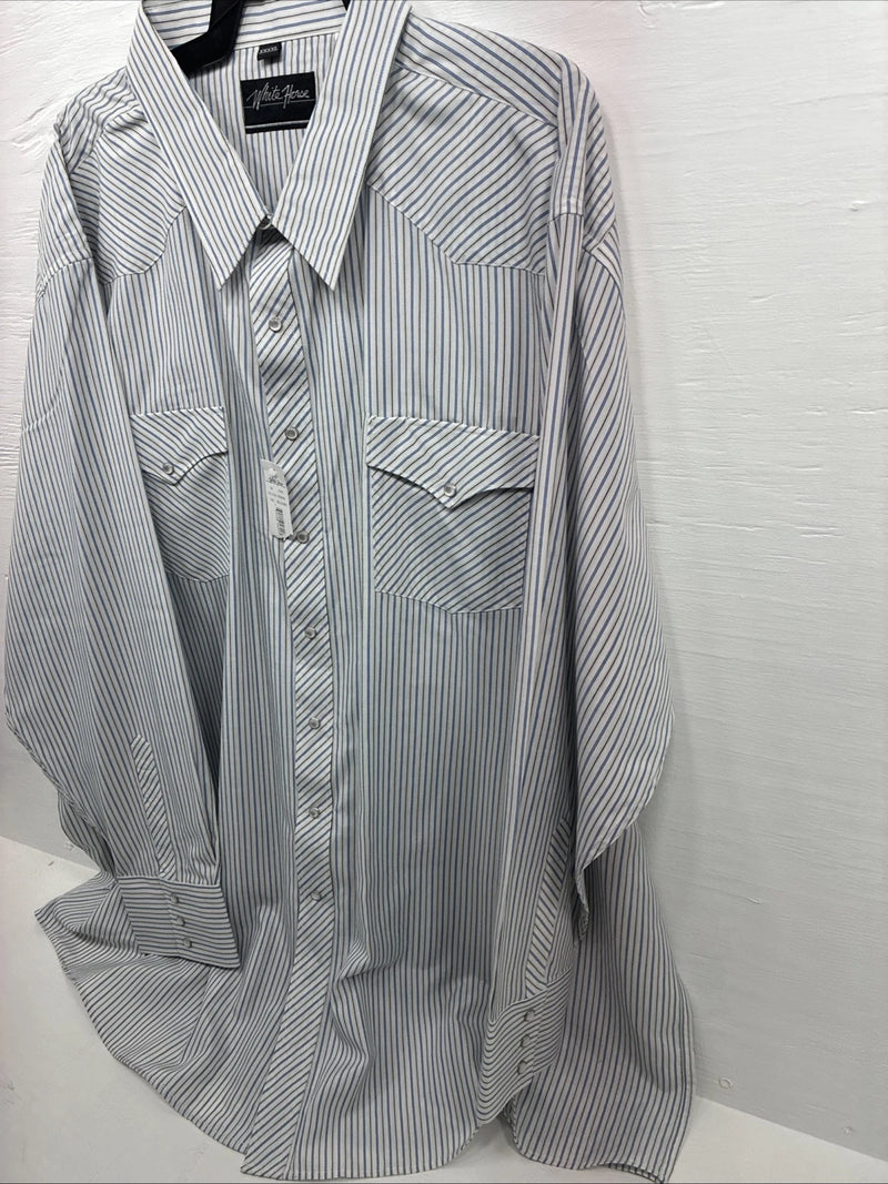 New Men’s White Horse White Striped Long Sleeve Pearl Snap 4XL F-46