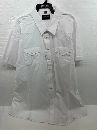 New Men’s White Horse White Short Sleeve Pearl Snap 4XL E-101