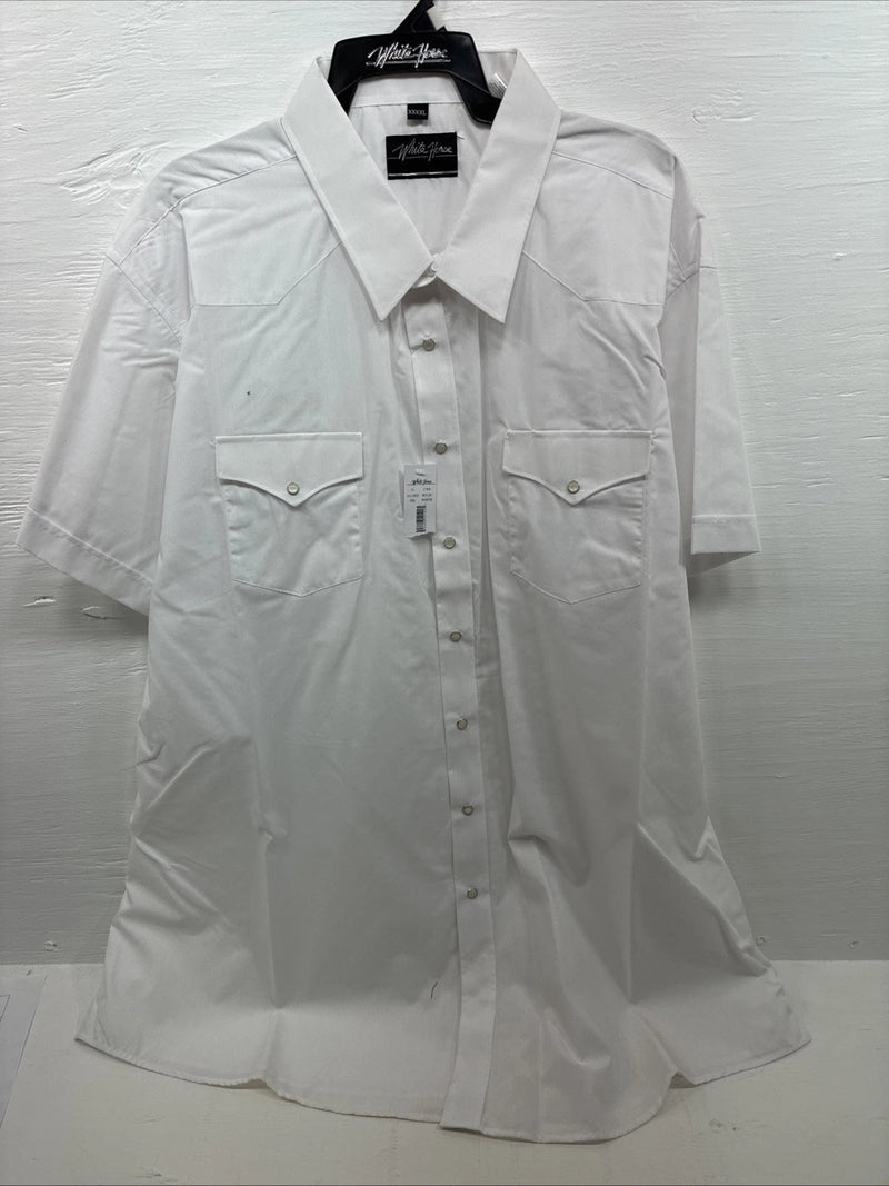New Men’s White Horse White Short Sleeve Pearl Snap 4XL E-101