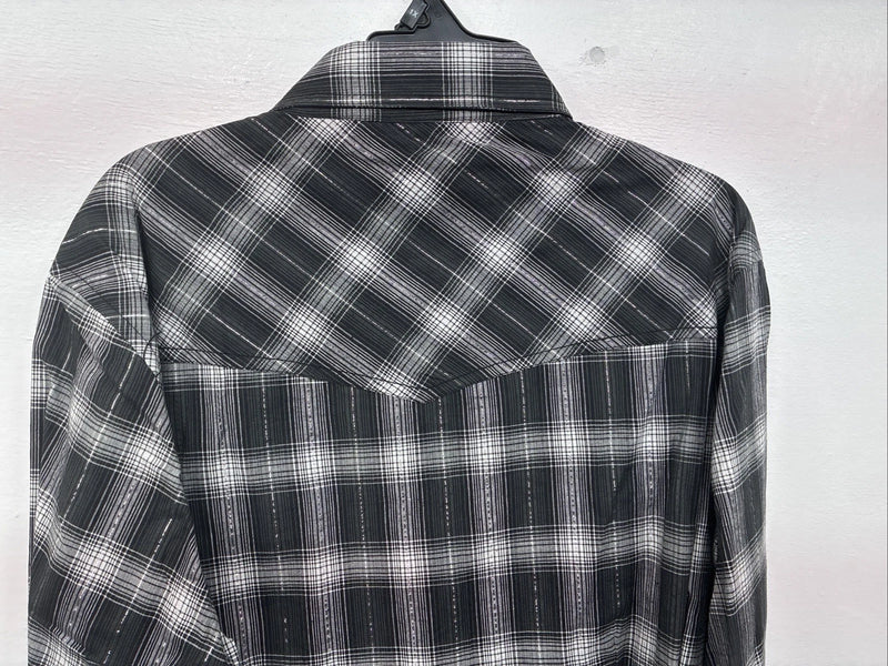 New Women’s Cumberland Gray Plaid Long Sleeve Pearl Snap XL LL-7