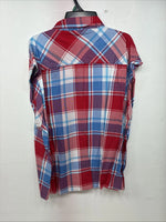 New Women’s Cumberland Red Blue Plaid Short Sleeve Button Up XL GG-21