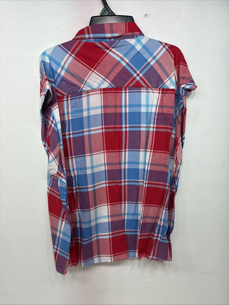 New Women’s Cumberland Red Blue Plaid Short Sleeve Button Up XL GG-21